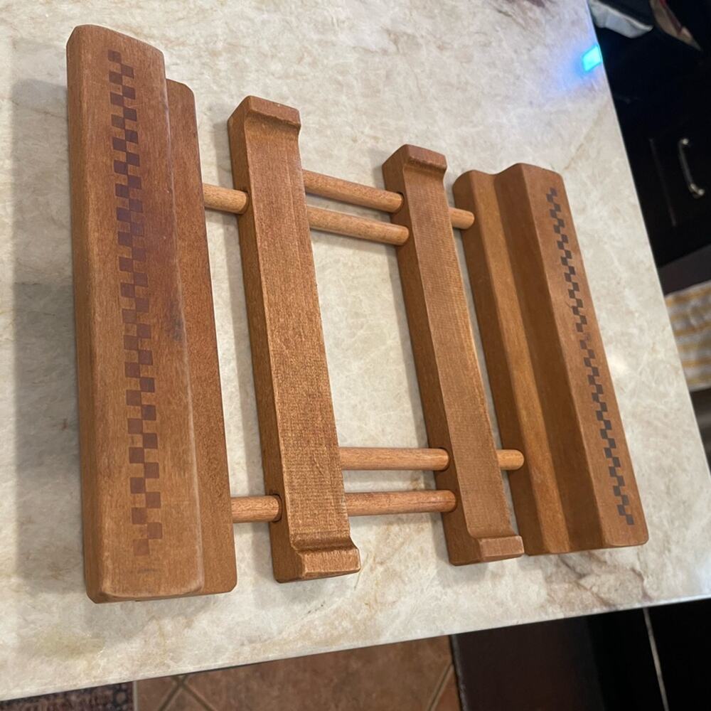 Vintage Pampered Chef Wooden Trivet with Checkered Pattern for stones